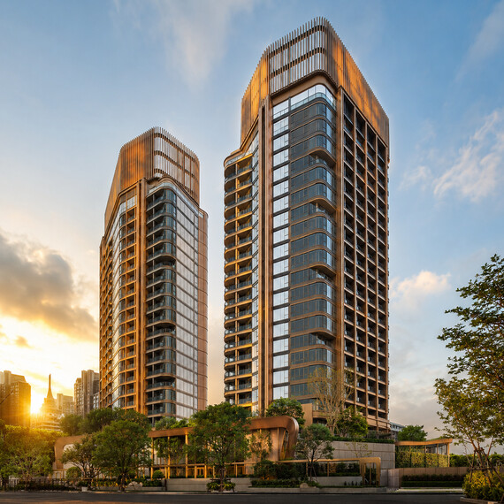 Axel Towers at sunset